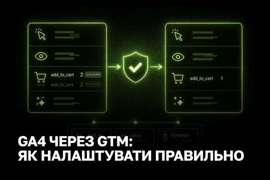 Налаштування GA4 через GTM для e-commerce без дублів та з custom parameters